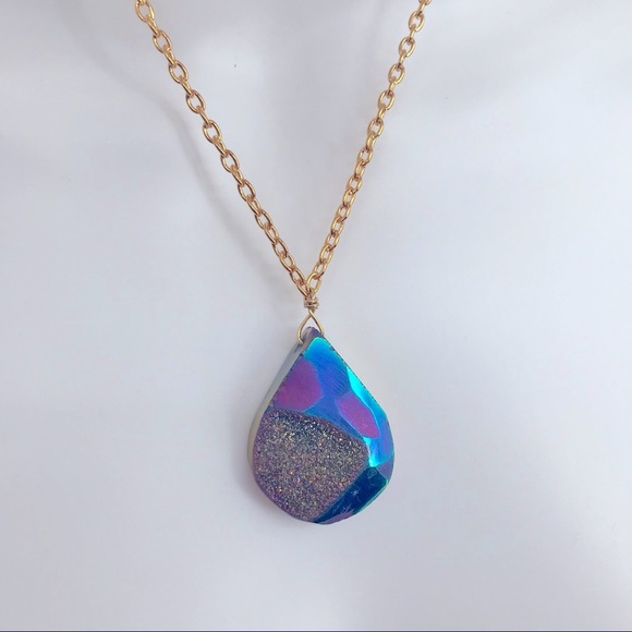 4 for $35 🍄 Large Oil Slick Druzy Pendant Necklace LONG! - Picture 1 of 4